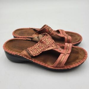 B19 Naot Brown Leather Wedge Slip On Sandals Women's EU Sz 38 US 7